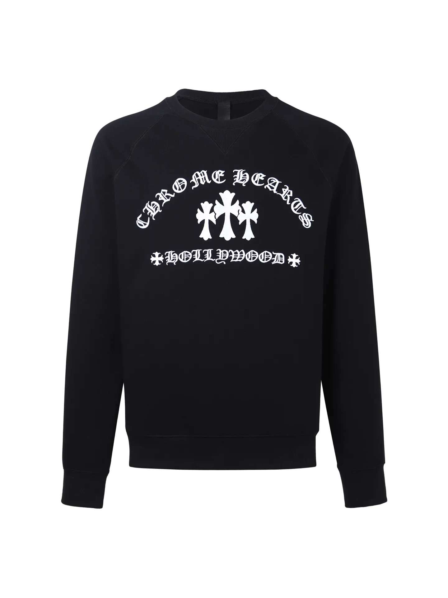P400 White background picture] Chrome Hearts/Chrome Heart Cross Embroidery Round Neck Sweater [Ready Stock] S M L